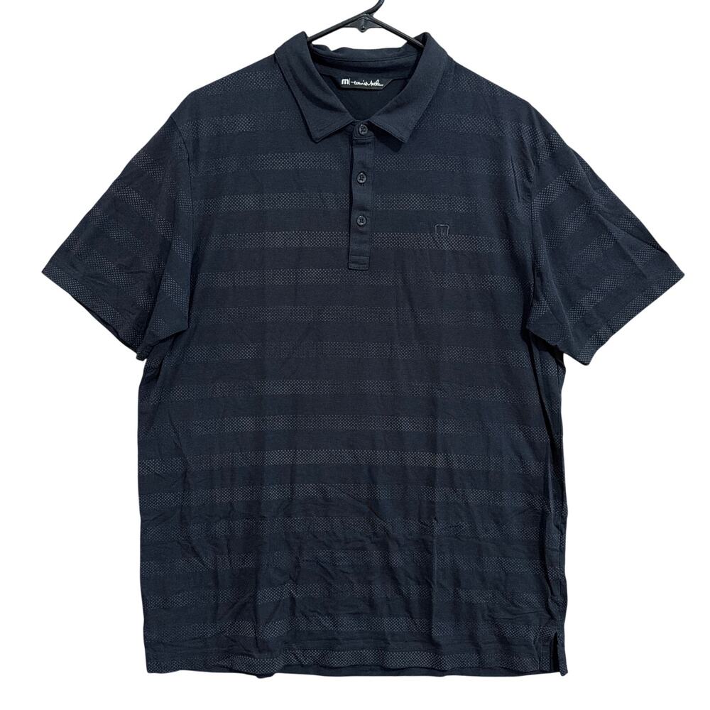 Travis Mathew Mens Shirt Black Striped Casual Polo lightweight Stretch Large